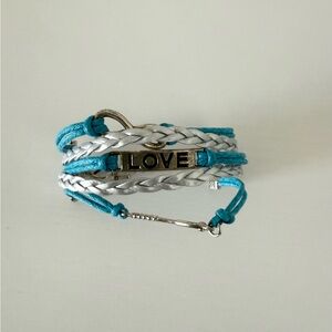 Blue and silver infinity love tennis layered bracelet